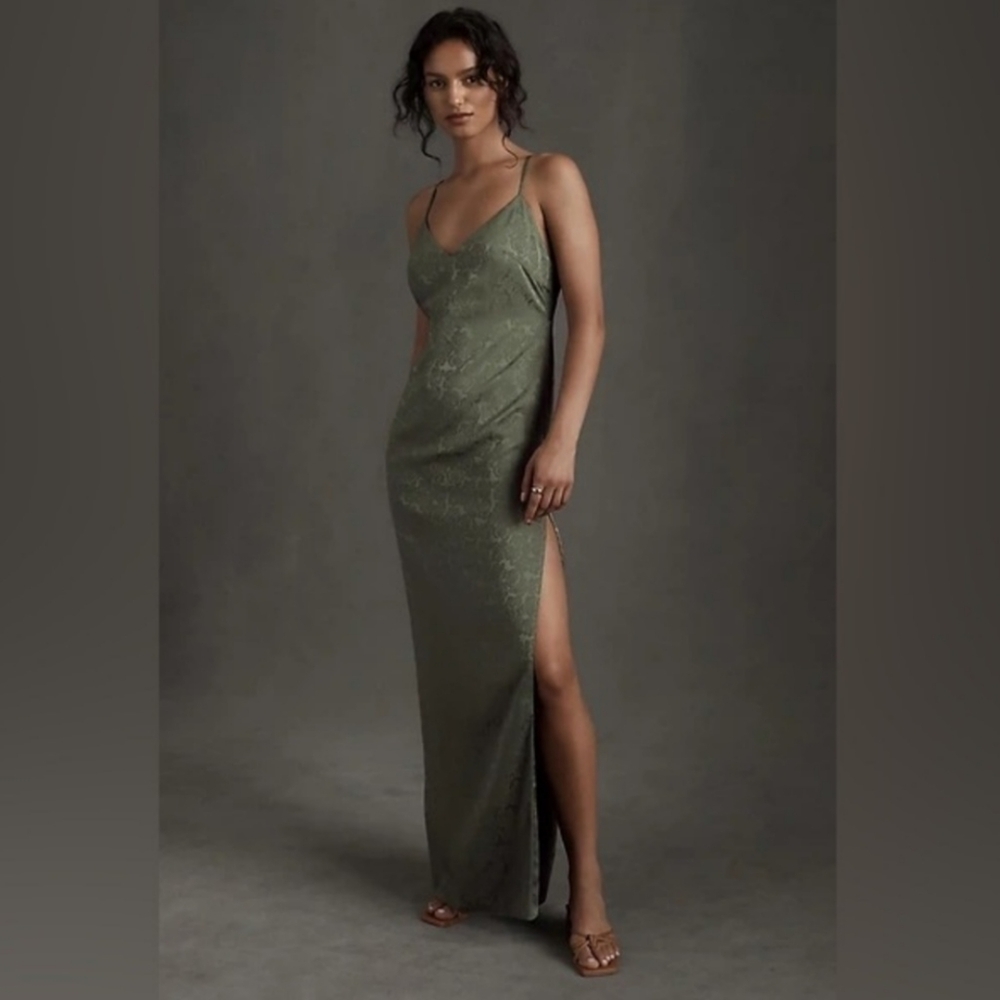 NWT Fame and Partners Arya Jacquard Slip Dress in Green size 10